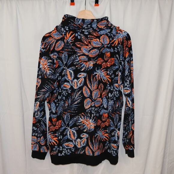 Lildy Sz Large Jacket Hood Blue Floral Soft Knit Front Pocket Long Sleeve - Picture 5 of 13
